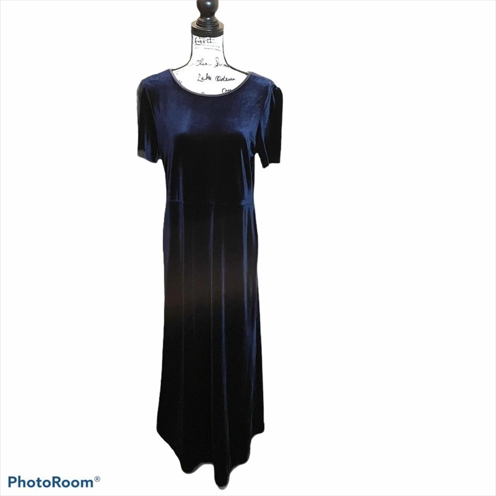 Vintage Laura Ashley Velvet Maxi Dress Navy Size Blue Size Large formal Y2K